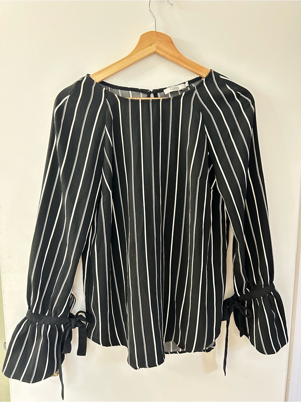 Dalia Black and White Stripe Tie-Cuff with bows Blouse